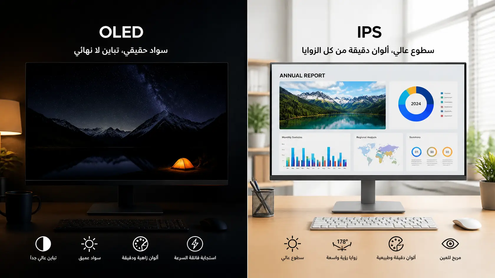 مقارنة OLED و IPS: أي شاشة تمنحك أفضل تجربة للألعاب والعمل؟